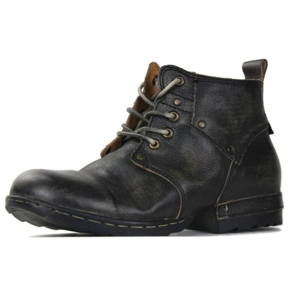 Men's Distressed Black Leather Ankle Boots